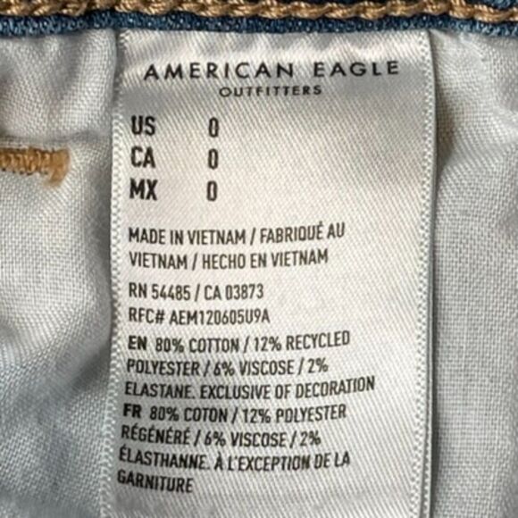 American Eagle Hi-Rise Shortie Distressed Denim Shorts Size 0 Next Level Stretch - Picture 9 of 9